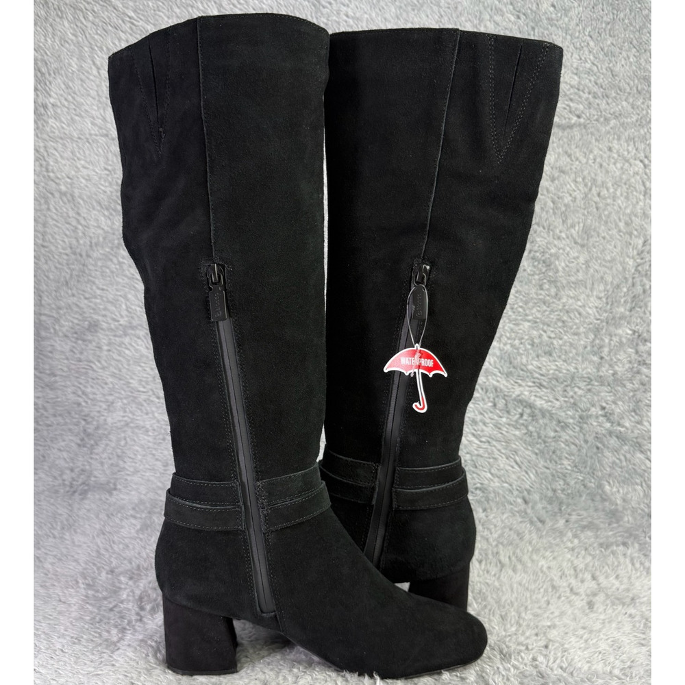 Blondo Ashley Tall Boots Womens 6 Black Suede Waterproof Knee-High Heeled - Picture 11 of 14